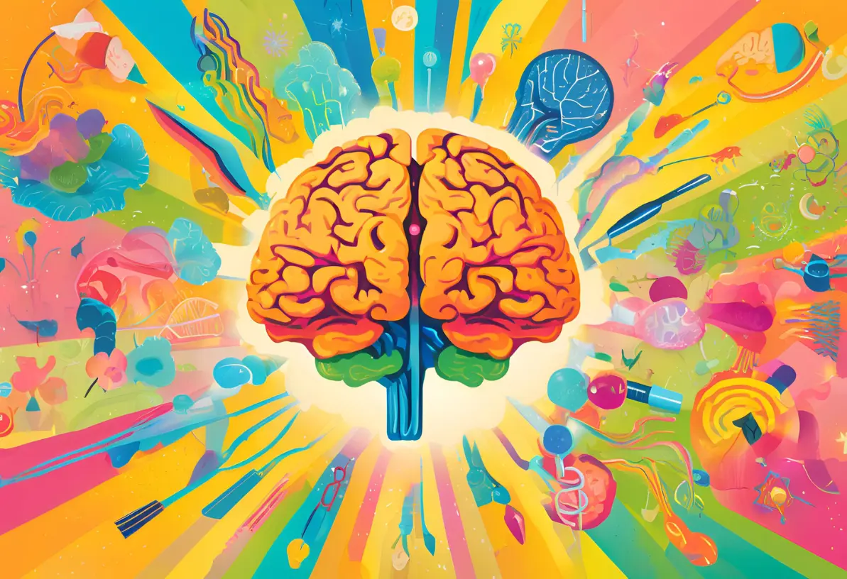 mózg na kolorowym tle - obrazek do wpisu 3 najlepsze suplementy na naturalny wzrost dopaminy