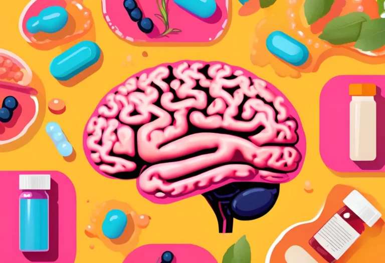 Mózg otoczony przez suplementy - obrazek do wpisu 5 suplementów, które powinna stosować osoba z ADHD